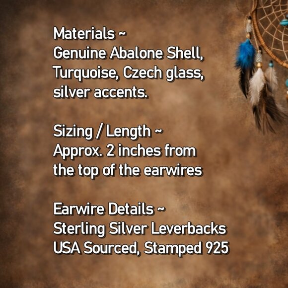 Abalone Shell Earrings Sterling Silver Leverback Dangle Boho Southwest - Picture 2 of 9